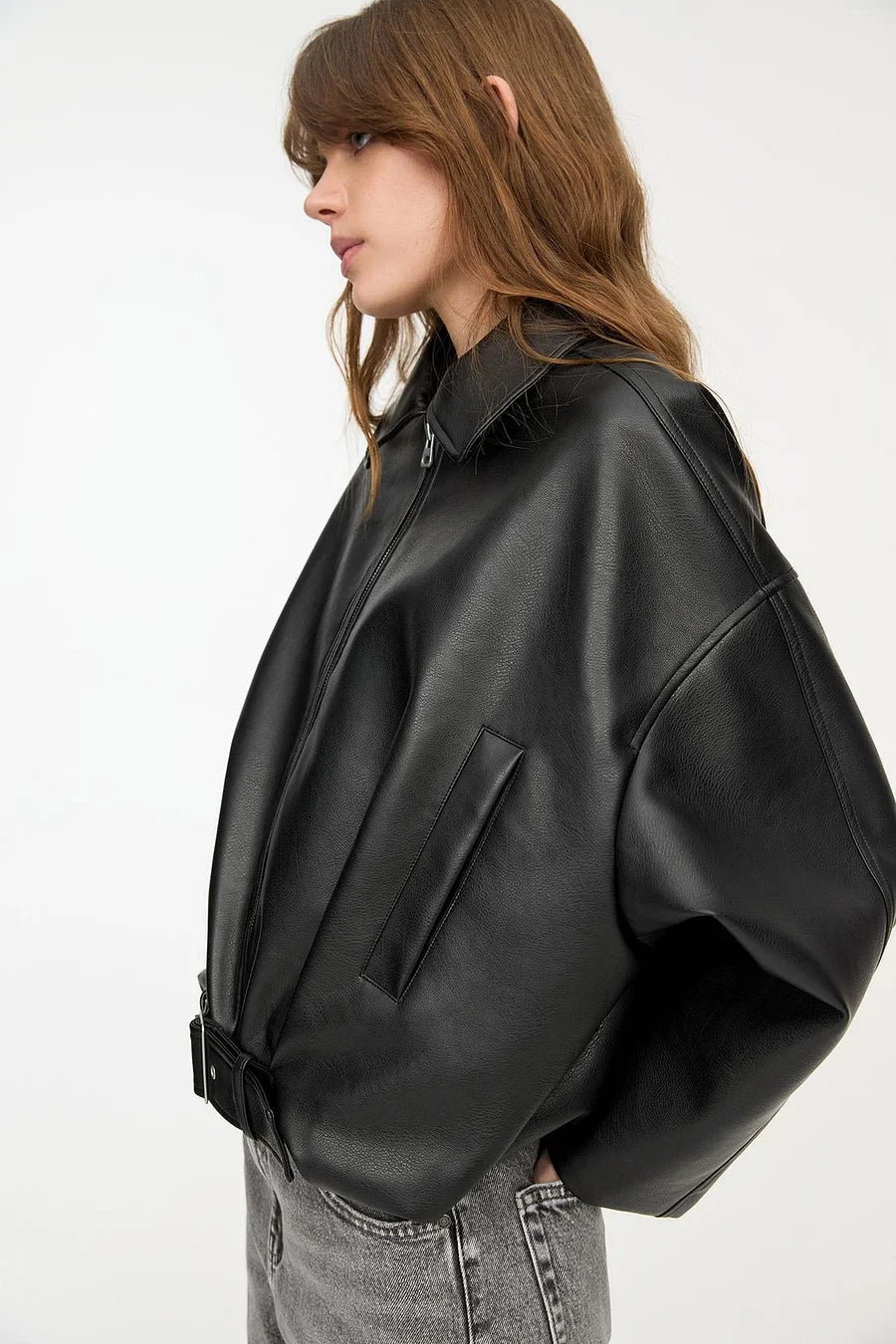 Leather effect bomber jacket