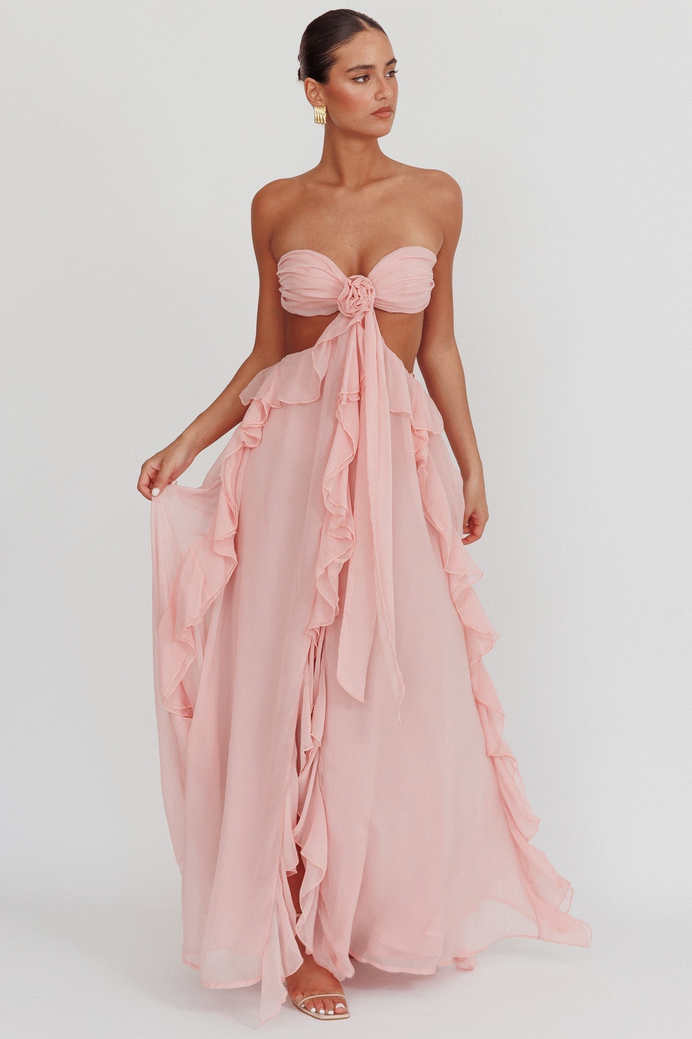 boutique chiffon frill wrap maxi dress Chiffon