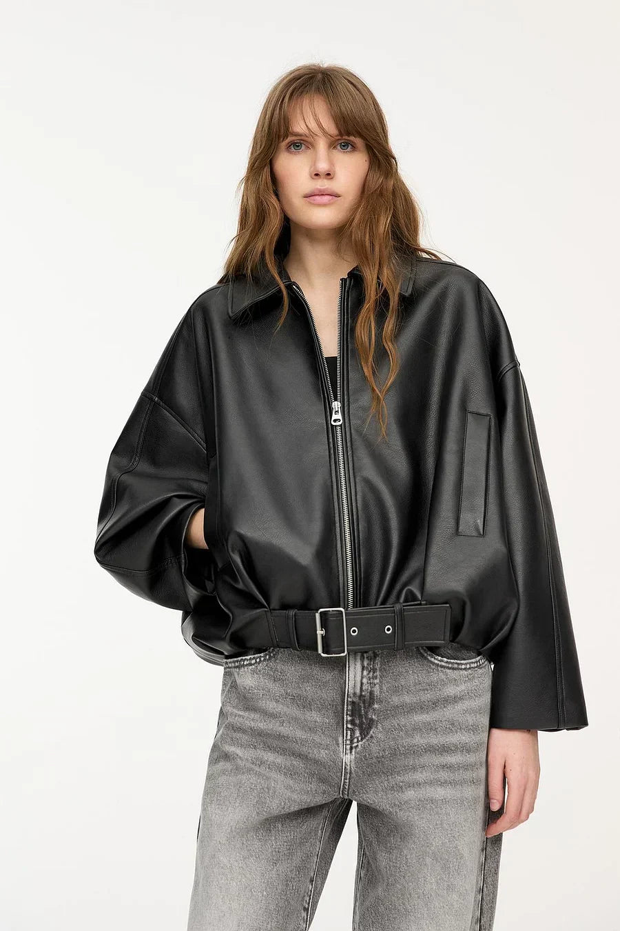 Leather effect bomber jacket
