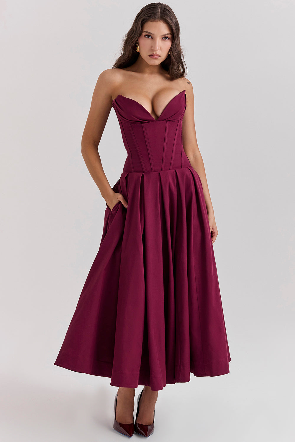 Lina Strapless Midi Dress  Sweetheart Neckline