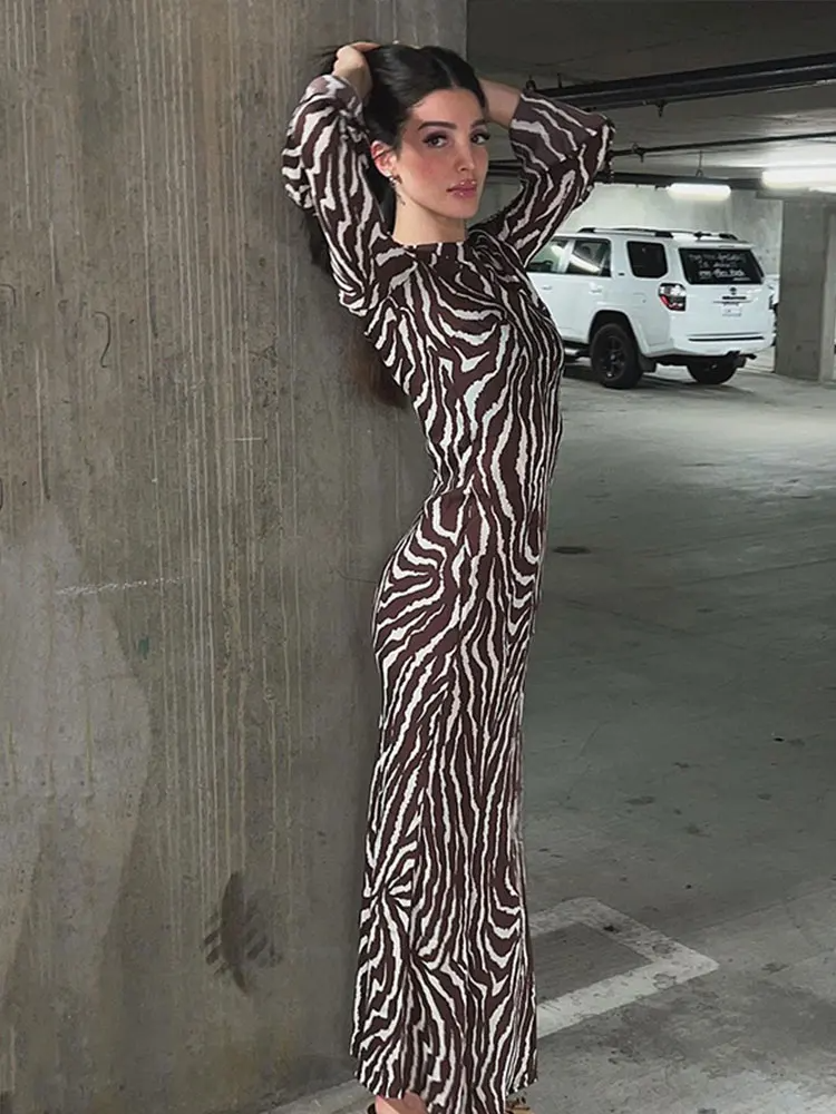 animal print maxi dress with sleeves Winnie