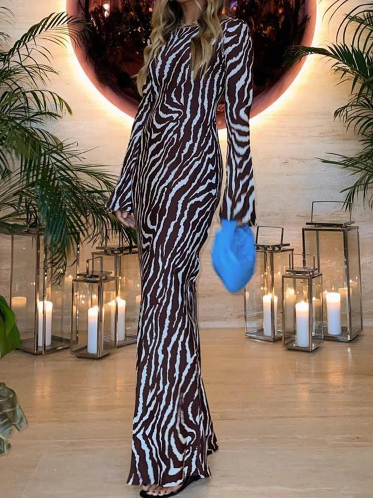 animal print maxi dress with sleeves Winnie