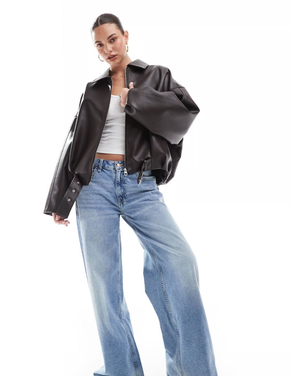 Leather effect bomber jacket