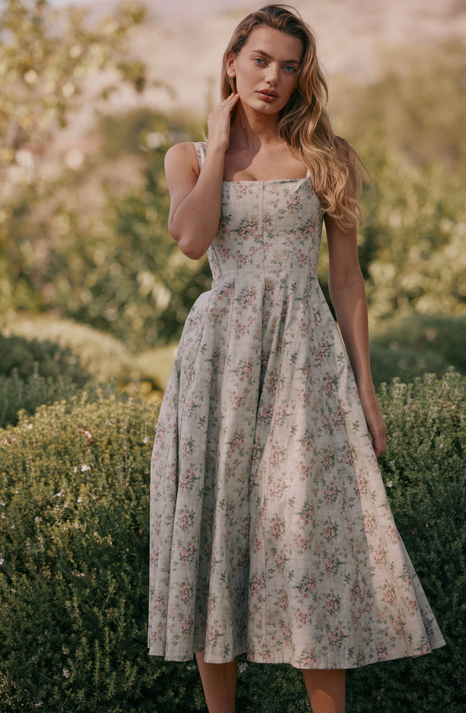lia floral midi dress in sage Andrea