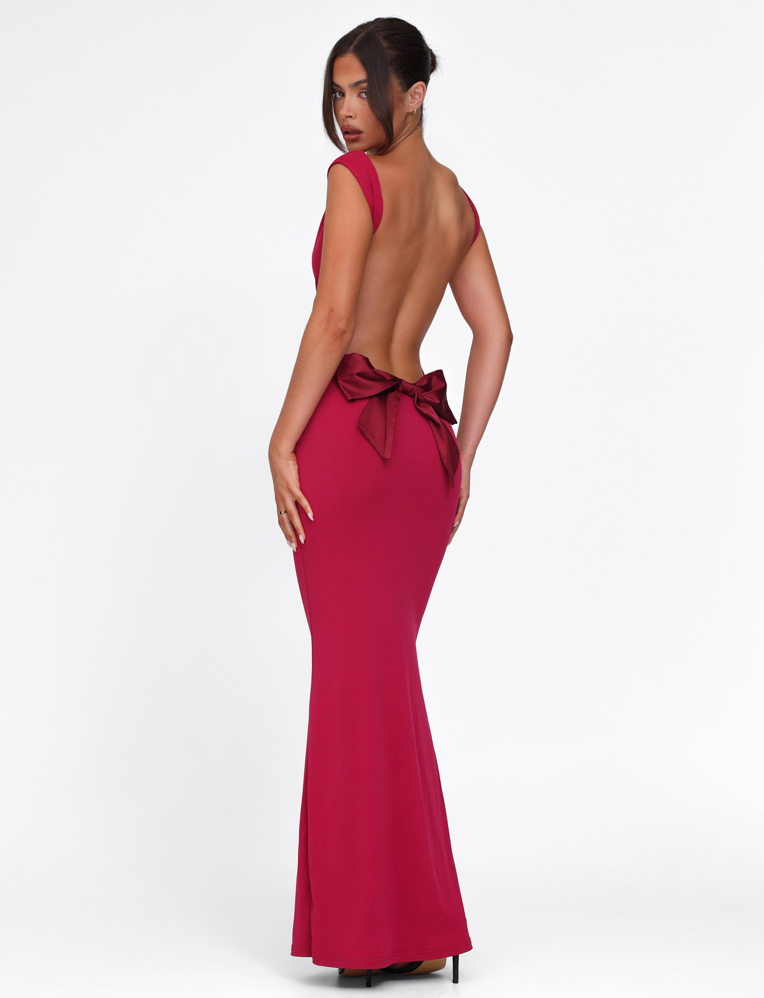 long sleeve high neck dress Long Sleeve Cross Over Floor-Length Evening Dress